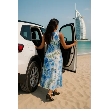 Zelda Çiçek Desen V yaka İthal Saten Elbise Tasarım