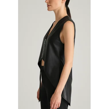 Zeyna Fermuar Detay Çok Yönlü Kullanım Suni Deri Trend Bluz