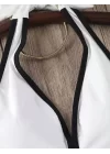 Tek Perça Siyah Beyaz Renk Bloklu 3D Sırtı Açık Mayo