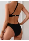 Altın Metal Aksanlı Trend Seksi Tek Parça Mayo Çıkarılabilir Göğüs Pedli