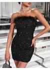 Şık Omuz Seguin Süslemeli Kokteyl Elbise Glamorous Attire