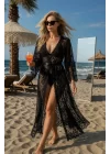 Sandra Siyah Dantel Detay Kimono