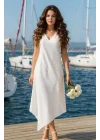 White Asimetrik Lazer Kesim Elbise