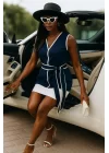 Cristina Biye Detay İthal Krep Lacivert Bluz