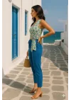 Alaçatı İki Renkli Keten Pantolon Takım