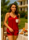 Barbara İthal Saten Gecelik Takım Aplik Detay