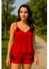 Barbara İthal Saten Gecelik Takım Aplik Detay
