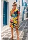 Emily Şık Yuvarlak Yaka Kısa Kol Geometrik Desen Trend Elbise
