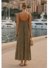 İsabel Leopar Örme Askılı Şifon Elbise