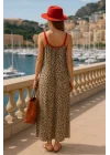 İsabel Leopar Örme Askılı Şifon Elbise