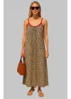 İsabel Leopar Örme Askılı Şifon Elbise