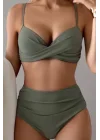 Jessica Düz Renk Bikini Seti Yüksek Esneklik Dantel Tasarım Yüksek Bel