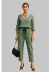 Lorensa Yeşil Ornanik İkili Pantolon Keten Takım Tasarım