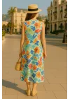 Madrid Desenli Keten Elbise Trend