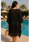 Meralda İhtal Yaka İşlemeli Standart Beden Şifon Kimono