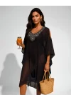 Meralda İhtal Yaka İşlemeli Standart Beden Şifon Kimono