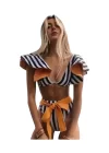 Samenta Şerit Baskılı Bağcıklı Yüksek Bel 2 Parça Bikini Takım