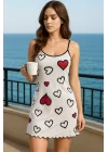 Şık Kalp Desenli Rahat Fırfırlı Pijama Elbise Trend