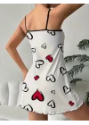 Şık Kalp Desenli Rahat Fırfırlı Pijama Elbise Trend