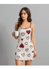Şık Kalp Desenli Rahat Fırfırlı Pijama Elbise Trend