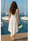 White Asimetrik Lazer Kesim Elbise