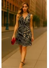 Zeyna Kruvaze İthal Şifon Zebra Desen Elbise