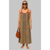 İsabel Leopar Örme Askılı Şifon Elbise
