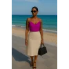 Regata Krep kumaş astarlı Fuşya ip askılı sırt detay krep kısa boy 40 cm