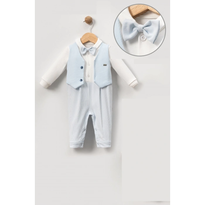 PAPYONLU WAFFLE KUMAŞ YELEKLİ ERKEK BEBE TULUM