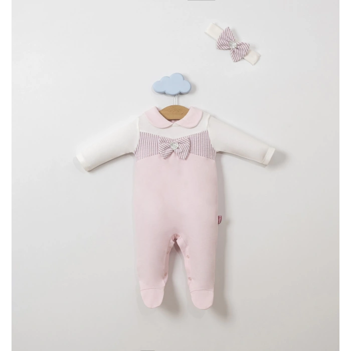 Sim Kalpli Bandanalı Fiyonklu Bebe Kız Tulum