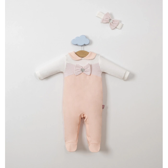 Sim Kalpli Bandanalı Fiyonklu Bebe Kız Tulum