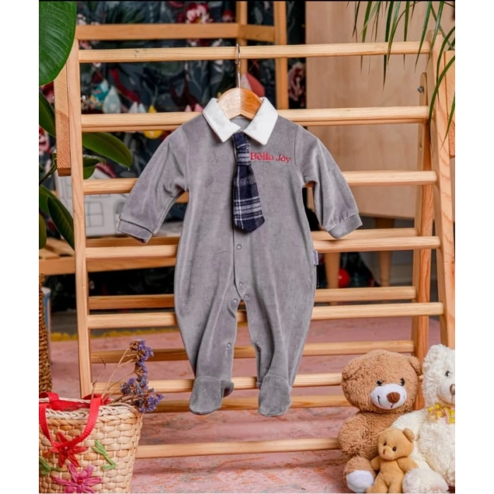 EKOSE KRAVATLI KADİFE BEBE ERKEK TULUM