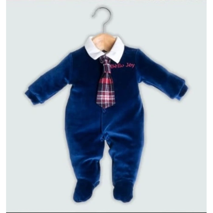 EKOSE KRAVATLI KADİFE BEBE ERKEK TULUM