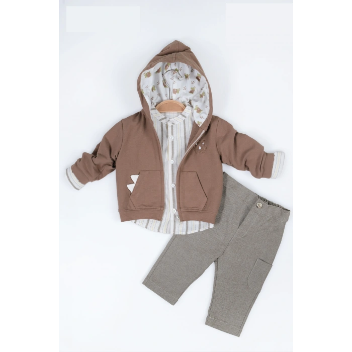 Dino Nakışlı Hırkalı Erkek Bebek 3lü Takım