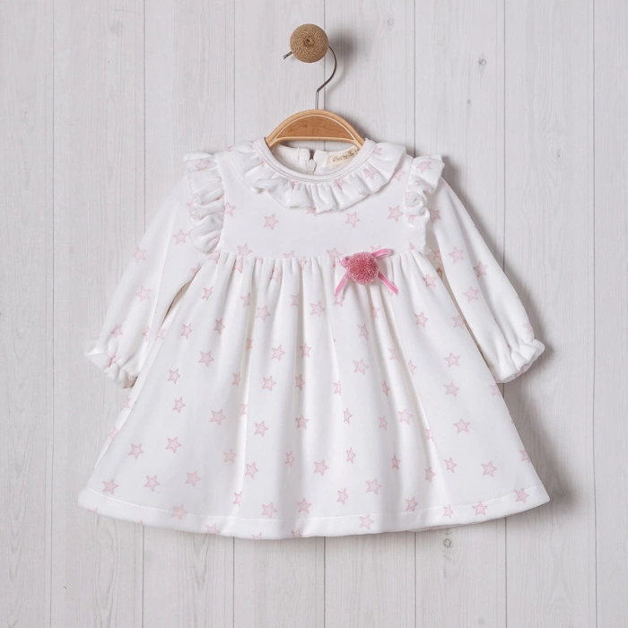 PONPON AKSESUARLI KADİFE KIZ BEBE ELBİSE