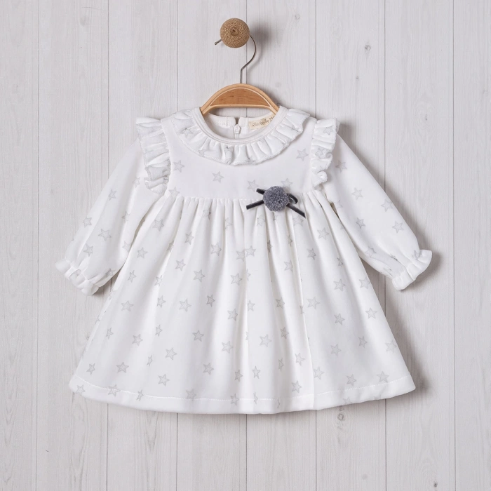 PONPON AKSESUARLI KADİFE KIZ BEBE ELBİSE