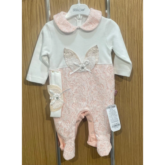 DANTEL ÇİÇEKLİ BANDANALI BEBE KIZ TULUM