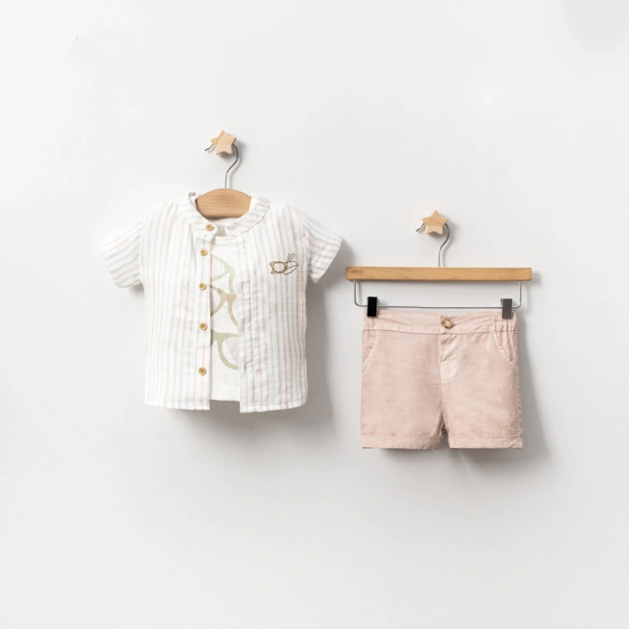 YAZLIK GÖZLÜK BASKILI GÖMLEKLİ BEBE ERKEK 3LÜ TAKIM