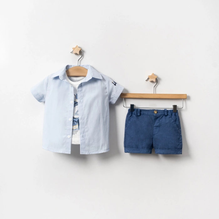 YAZLIK MOTOR BASKILI GÖMLEKLİ BEBE ERKEK 3LÜ TAKIM