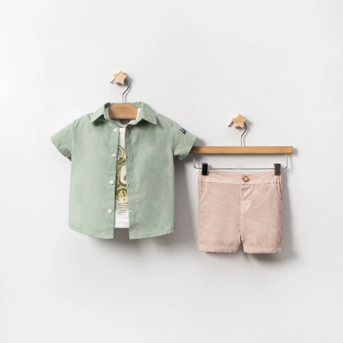 YAZLIK MOTOR BASKILI GÖMLEKLİ BEBE ERKEK 3LÜ TAKIM