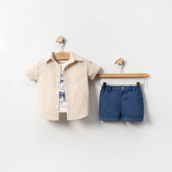 YAZLIK MOTOR BASKILI GÖMLEKLİ BEBE ERKEK 3LÜ TAKIM