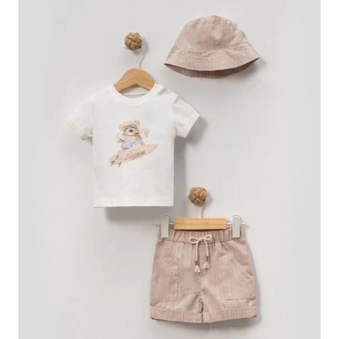 YAZLIK SÖRFÇÜ BASKILI BUCKET ŞAPKALI BEBE ERKEK 2Lİ TAKIM