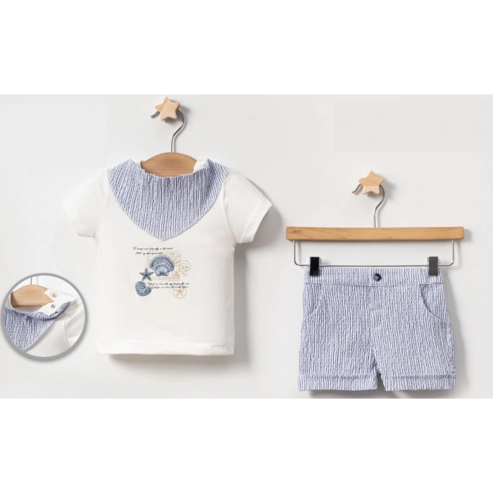 YAZLIK ÇİZGİ FULARLI DENİZ YILDIZ BASKILI 2Lİ BEBE ERKEK TAKIM
