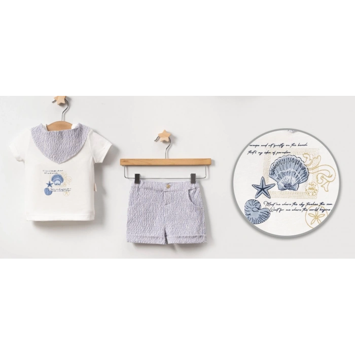 YAZLIK ÇİZGİ FULARLI DENİZ YILDIZ BASKILI 2Lİ BEBE ERKEK TAKIM