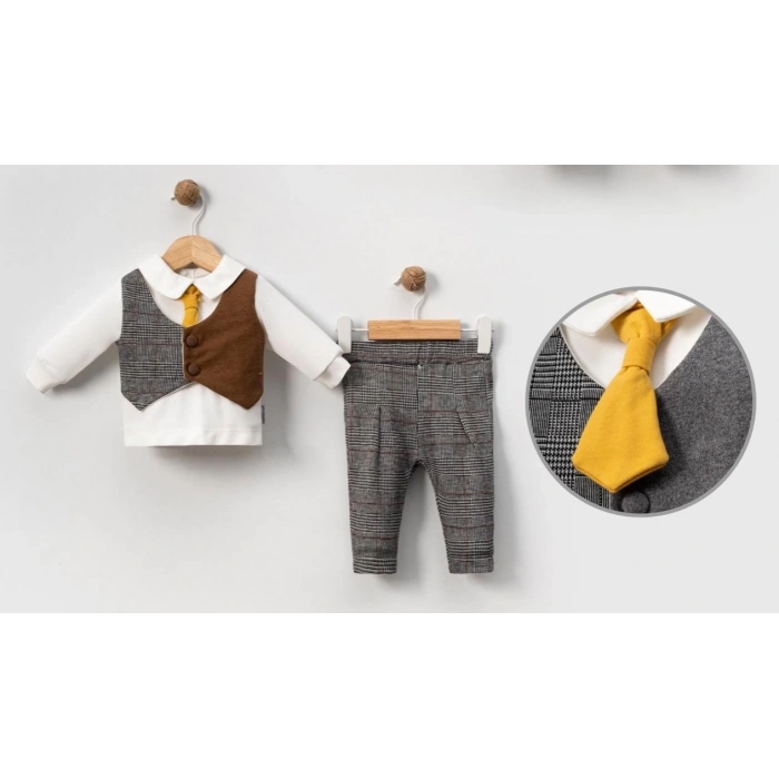 ÇİFT RENK YELEKLİ KRAVATLI BEBE 2Lİ ERKEK TAKIM
