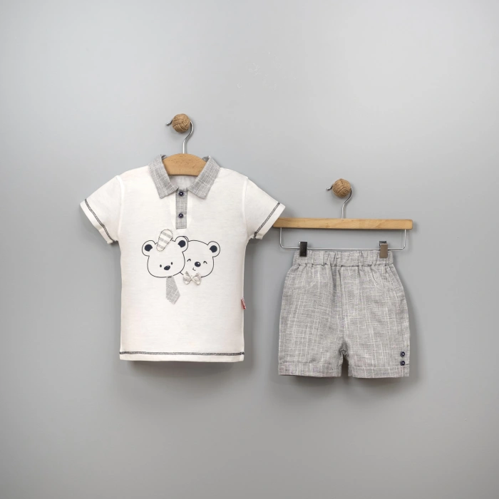 YAZLIK MOBİL KRAVATLI AYICIK NAKIŞLI BEBE2Lİ ERKEK TAKIM