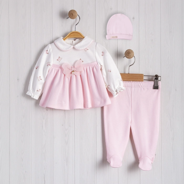 KELEBEK BASKILI İNCİ AKSESUARLI BEBE 2Lİ KIZ TAKIM