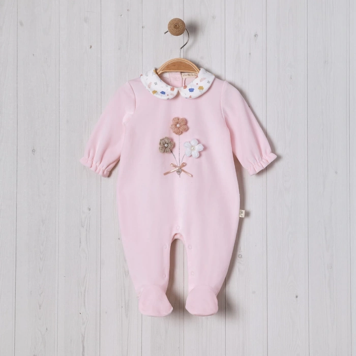 ÖRME ÇİÇEK AKSESUARLI KIZ BEBE TULUM