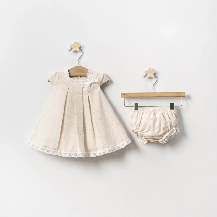 YAZLIK YAKASI FİSTOLU KÜLOTLU BEBE KIZ ELBİSE