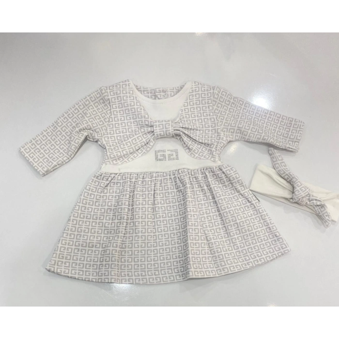 BASKILI PAMUKLU BEBE KIZ ELBİSE